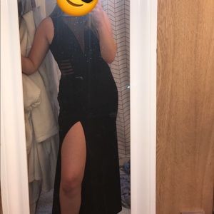 Long, mock neck black prom dress